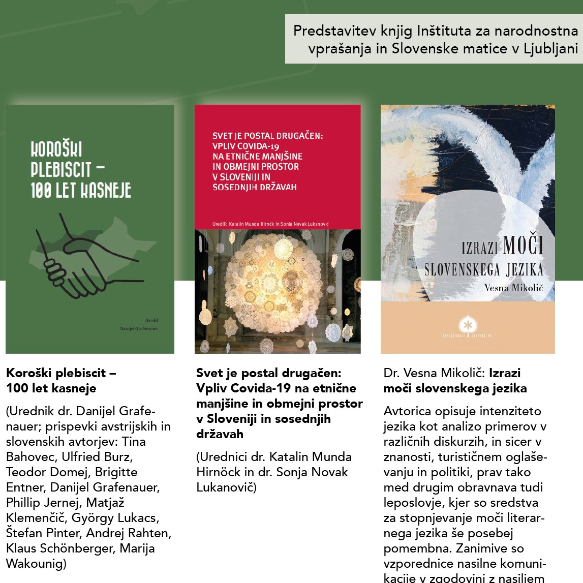 Predstavitev knjig Slovenske matice in Inštituta za narodnostna vprašanja