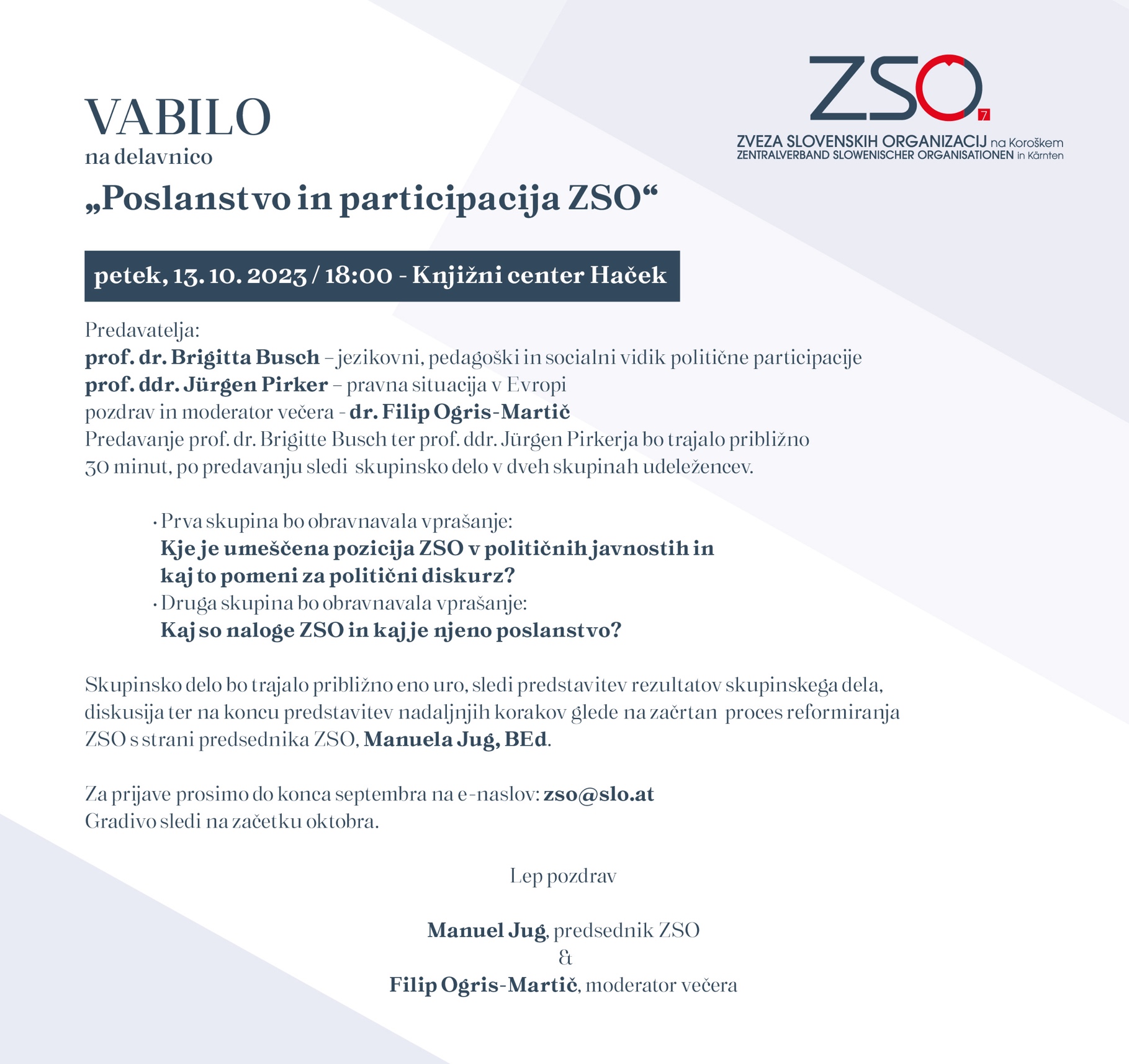 Poslanstvo in participacija  ZSO (prireditev in delavnica)